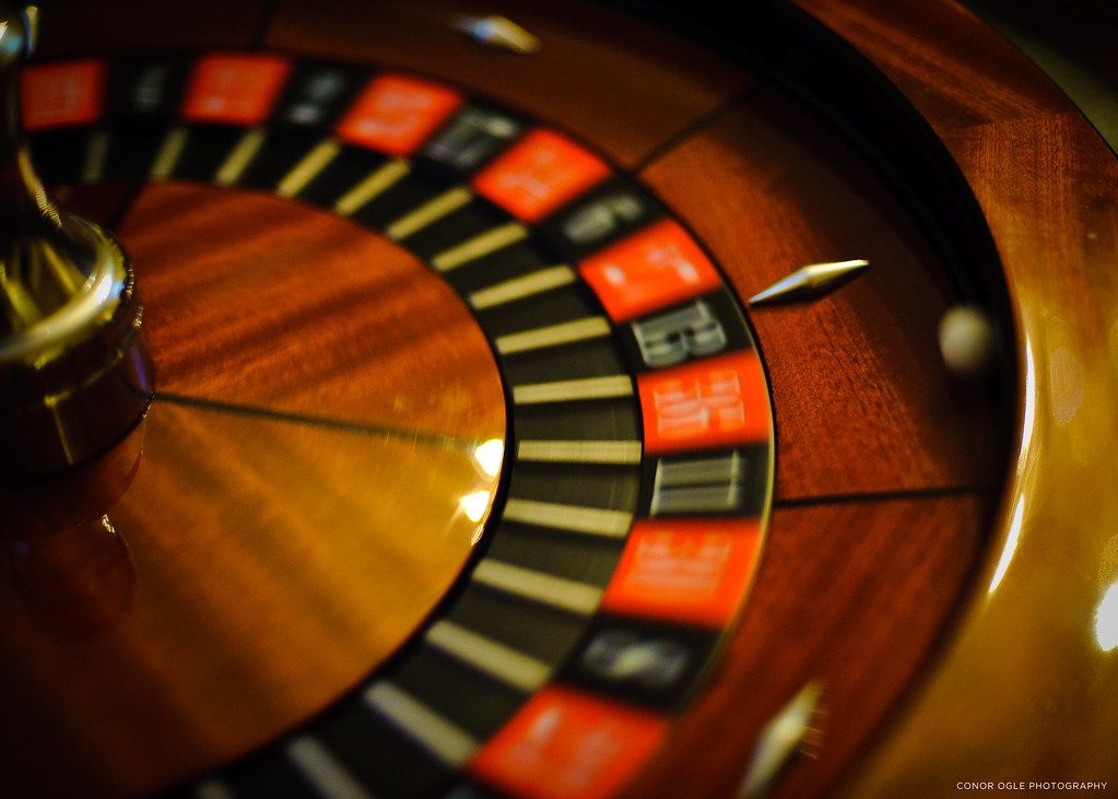 Close view of a spinning roulette wheel