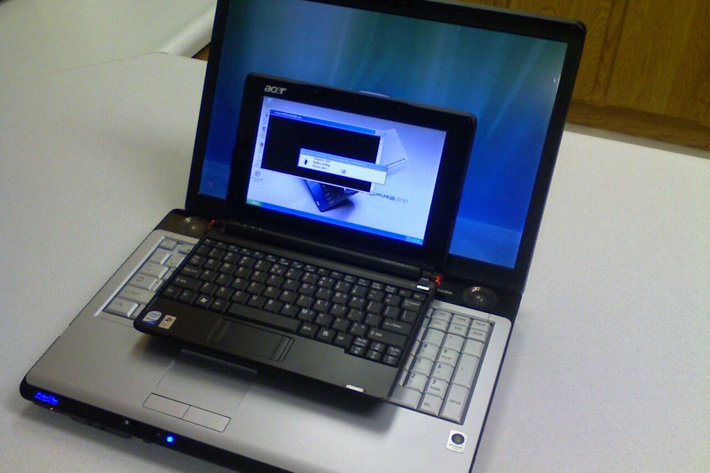 A laptop computer on a desk